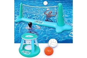 JOYIN Flotteurs gonflables pour piscine, filet de volley-ball et panier de basket-ball, jeu de natation flottant pour enfants et adultes, flotteurs d'été, jouets d'été pour les sports aquatiques, bleu