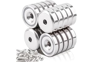 SWIHORAB Neodymium Magnets Extra Strong, Pack of 20 20 mm 10 kg Power Disc Magnets with Capsule, Magnets Strong Pot Magnet with Hole, Countersunk Pot Magnet with Screws and Steel Cushion for Kitchens