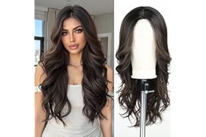 Esmee Lunghe Ondulate Nero Marrone Parrucche per Donne Capelli Sintetici Naturali per Uso Quotidiano e per Feste