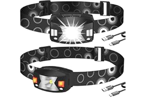 Boruit G7 Torcia Frontale LED Ricaricabile, Lampada Frontale a Luce Rossa Sensore USB 2 Pezzi Lampade Ricaricabili IPX6 Impermeabile per Campeggio, Lavoro, Pesca, Trekking, Running