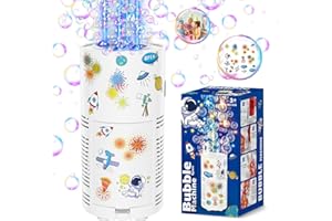 Babuloo Fireworks Bubble Machine, Kids Automatic Bubble Blower Machine with Lights/Battery/DIY Sticker/80ml Solution, 10000+ Bubbles per Minute Outdoor Bubble Maker Toys for Party Wedding Garden