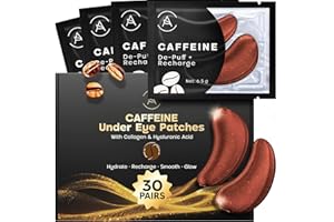 AURAE Caffeine Under Eye Gel Patches (30 Pairs) - - Masks for Puffiness & Dark Circles - Caffeine Eye Patches