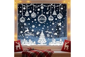 GNAXYZTHOR 244 arkusze świąteczne naklejki okienne szkło, wielokrotnego użytku dwustronne naklejki na okna bożonarodzeniowe, Święty Mikołaj, łoś, dzwony i przedmioty miejskie. Służy do dekoracji okien i drzwi