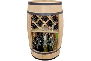 weeco Tonneau Bar en Bois avec Casier à Vin – Meuble Bar Rustique – Armoire à Bouteilles – Bar en Fût de Vin – Décoration pour Salon – 80x50cm Chêne Clair
