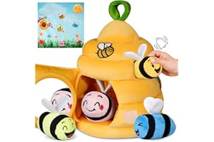 TOGOU2S Baby Soft Toys for 6-12 Months, Beehive Plush Toy with 4 Sensory Bees - Rattle, Squeaker, Mirror, Play Mat, Montessori Toys for Toddlers, Newborns/Birthday/Easter