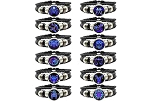 Djowyh Zodia-c Zodia-c Guardian Bracelet, Multilayer Zodia-c Leather Bracelet, Twelve Constellations Bracelet, Handmade Woven Zodi-ac Sign Wrap Bracelet, Leather Wrap Bracelets