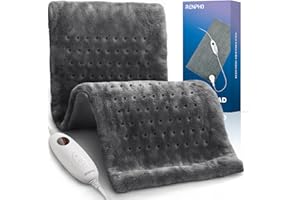 IDOO Heat Pad for Back Pain Relief, Electric Heated Blanket 60x30 cm, Heating Pad Neck Shoulder Warmer, Christmas Birthday Gifts for Women Men Mum Dad, 6 Temp Levels & Auto-Off, Grey Flannel Washable