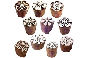 ROYAL KRAFT Henna Wooden Stamps Urban Small Round Floral Pattern Printing Blocks (Set of 10) Htag2123