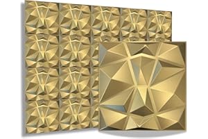 EURODECO Lot de 8 panneaux 3D - 50 x 50 cm - En plastique PVC - Panneaux muraux pour chambre de jeu, mur, plafond - Aspect 3D - 2 m² - En PVC 3D D094 diamant doré champagne