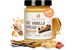‎GAIN KITCHEN GainKitchen Erdnussbutter Protein Creme Crunchy [54% Erdnüsse] - Vegane Vanillecreme ohne Zucker - Ideal als Brotaufstrich, Topping und Protein Snack [35 Gramm Eiweiß] - 1x 265g