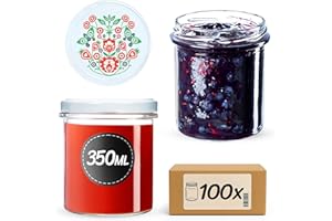 KADAX - Lot de 100 bocaux de conservation hermétiques - 350 ml - Avec couvercle à visser - Diamètre : 82 mm - Pour champignons, confitures, miel - Idéaux comme cadeau