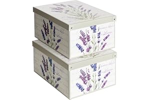 Lavatelli Collection – Set of 2 Lavender Scented Decorative Storage Boxes – Cardboard Boxes with Lids and Handles – Ideal for Clothes, Toys, Accessories, Home Organisation