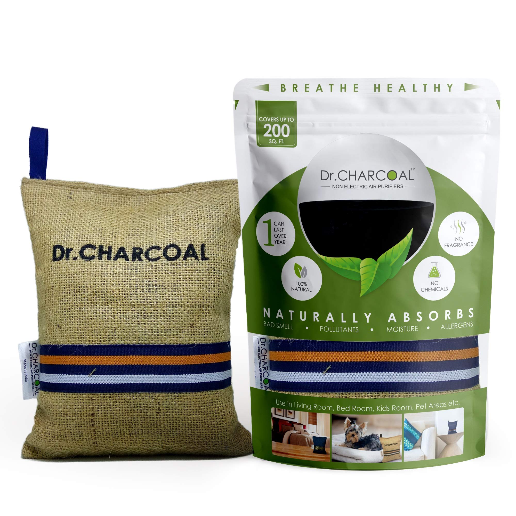 Dr. CHARCOAL Non-Electric Air Purifier for Home, Office, Living Room, Bedroom, Kids Room (Modish Khakhi) (500 grams)