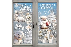 LOKIPA 8 Sheets Christmas Window Stickers Christmas Window Cling Christmas Window Decal White Stereo Static Sticker for Xmas Window Decoration