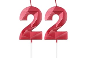 MCISKIN Candele rosse per 22° compleanno, candela 3D numero 22 per torta, decorazioni per 22° compleanno per ragazzi e ragazze, candele decorazioni rosse Torta Topper per feste Suppie