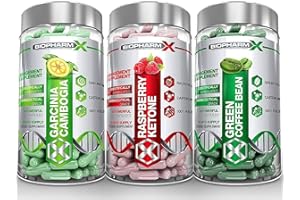 BIOPHARM-X Raspberry Ketones & Garcinia Cambogia & Green Coffee Bean Extract (Multi-Saver Pack | 60 Caps Per Bottle) Weight Loss Supplements