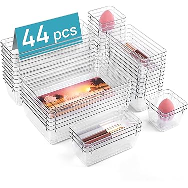 Simple Houseware Doorzichtige ladeorganizer voor kantoorbak, bureauopslag, diverse afmetingen, 6 verpakkingen
