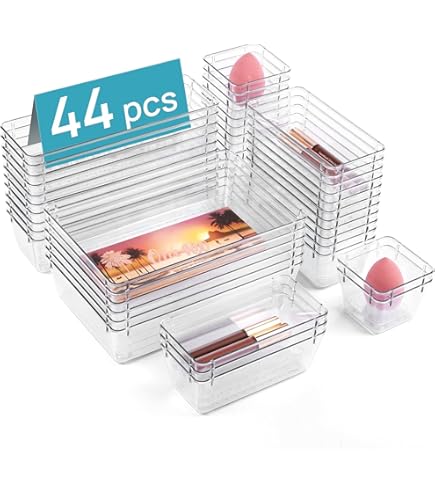 STORi SimpleSort 18-delige stapelbare doorzichtige lade-organizerset | Multi-size trays | Make-up ijdelheid opbergbakken en bureauladeverdelers | Gemaakt in de VS