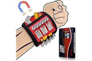 Geschenke für Männer Magnetarmband, Sinwind Armband Werkzeug mit 15 Leistungsstarken Magneten, Vater Tischler Männer Gadgets Geschenke für Halten Werkzeuge (rot)