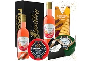 SPARKLING DIRECT Rosé Wine and Cheese Gift Set – 2 x Blossom Hill White Zinfandel (187ml) with Cheese & Biscuits in Black Hamper – Luxury Cheese Gift for Wine Lovers