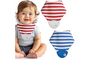 Navaris Baby Bibs with Teether - Soft, Colourful Bandana Bib Set with Teething Corner - For Babies 0-6 Months and Baby Bibs 6-12 Months - Set of 2