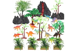 LONGAN CRAFT 25 Pcs Dinosaur Cake Decorations Mini Dinosaur Figures Plastic Dinosaurs Palm Trees Model Toys Jungle Cupcake Stand Cake Topper Gifts for Boys Party Supplies Craft