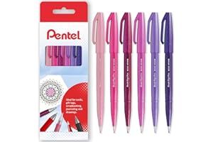 Pentel Brush Sign Pen SES15C - Brush Nib - Fibre Tip - Set of 6 - In Gift Box (Blossom Tones)