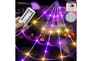 CHBOP 20 * 17 Fuß Halloween Spinnennetz 150 Led Lila Lichter Dreieckiges Batteriebetriebenes Spinnennetz Wasserdicht mit 200 Quadratfuß Spinnennetz und 20 kleine Spinnen