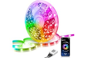 MEXLLEX Taśma LED, 15 m, Bluetooth RGB LED, zmiana kolorów, łańcuch świetlny LED z pilotem na podczerwień i aplikacją, 16 mln kolorów, synchronizacja z muzyką, taśmy LED 5050 RGB do sypialni (1 rolka)