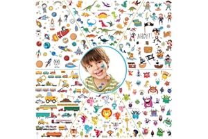Konsait 278pcs Tatuajes temporales para niños, 6 Series Falsos Tatuajes para niños, Piratas, Monstruos, Animales, Espacio, Dinosaurios, Fiestas Infantiles cumpleaños niños Regalo Navidad piñata