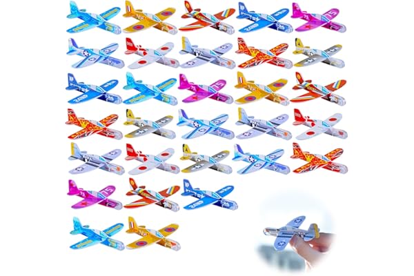 MUYAPAY 30 Pièces Avions Polystyrène, Différents Motifs, Jouets Avions à Lancer à la Main, Planeurs Enfants pour Petits Cadeaux d'anniversaire (Couleur Aléatoire)