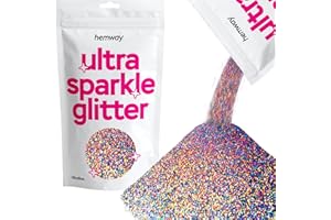 Hemway Premium Ultra Sparkle Glitter Multi Purpose Metallic Flake for Arts Crafts Nails Cosmetics Resin Festival Face Hair - Gun Metal Grey Holographic - Ultrafine (1/128" 0.008" 0.2mm) 100g / 3.5oz