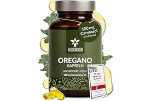 ‎HELDENGRÜN Heldengrün® Oregano Öl Kapseln [HOCHDOSIERT] 100 mg Carvacrol pro Kapsel - Bio Oreganoöl mit +82% Carvacrol aus Griechenland - magensaftresistent, laborgeprüft & vegan - 90 Stück