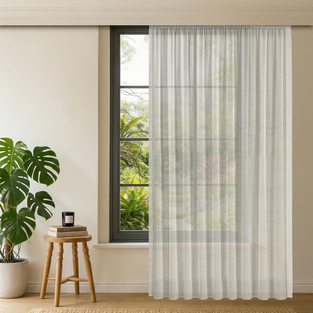 Gauze Fabric Design Lüks İpeksi Dokulu Bambu Kırışmaz Ütü Gerektirmez Krem 175x270 Normal Pile (1 x 2.5) YÜKSEK KALİTELİ TÜL PERDE