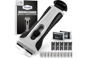 Filzada® Küchenschaber Grau - mit 15 Schaber Klingen - Glasschaber für Kochfeld - Premium Küchenschaber Set - Schaber geeignet für Glaskeramik - Schaber Küche - Scraper - Glaskeramik Schaber