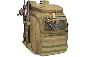 BlesMaller Plecak wędkarski z uchwytami na wędkę, 45 l, duża torba wędkarska, wodoodporny, na sprzęt wędkarski, plecak na wędkowanie, wędrówki, kemping, trekking