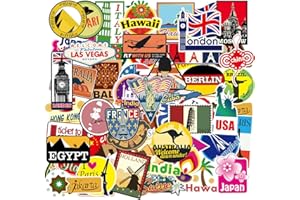 NUMLOT Autocollant Voyage,Sticker Valise Vélo,100 pcs Street Sticker Rétro Imperméable,pour Ordinateur Portable, Voiture,Planche à Roulettes,Skate,Moto,Vélo,Bagages,Albums Photos,Guitare