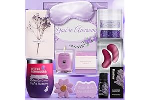 PEARSHEK Lavender Pamper Gifts for Women, Relaxation Spa Bath Set Gifts, Birthday Gift Sets for Women, Self Care Package for Her, Get Well Soon Gift Sets for Siste, Ladies, Wife, Mum (Purple)