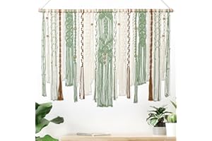 LOMOHOO Tapiz de pared de macramé bohemio para colgar en la pared, 98 x 75 cm, tapiz de pared grande, verde, decoración de pared para colgar a mano, decoración bohemia tejida a mano, regalos estéticos