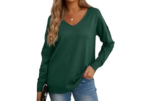 GRECERELLE Women's Jumpers Sweatshirt Ladies Casual Classic Plain Pullover Knit V Neck Long Sleeve Jumper Tops Blouse T-Shirt for Winter Fall Spring
