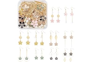 SUNNYCLUE 1 Boîte DIY 10 Paires Boucles d'oreilles Fleur en Émail Kit de Fabrication de Pendentifs Fleur en Alliage Émail Charmes avec Perles de Verre et Crochets de Boucles d'oreilles pour Femmes
