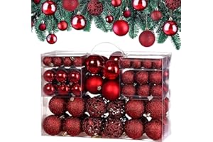 ‎DEUBA CASARIA® Weihnachtskugeln 100tlg Ø 3-6cm Kunststoff matt glänzend Christbaumkugeln Christbaumschmuck Anhänger Weihnachtsbaumkugeln Weihnachtsdeko Rot