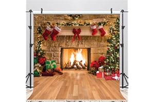 AIIKES 10x10FT Buon Natale Sfondo Albero Calzino Regalo Famiglia Feste Decorazioni Fondali Felice Anno Nuovo Natale Camino Tema Fotografia Sfondo Immagini Banner Studio Decor Booth Puntelli 11-209