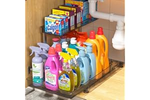 Küchenschrank Organizer, Fowooyeen Küchen Organizer mit Schubladen, Schrank Organizer Küche Ausziehbar, Unter Waschbecken Regal für Unterschrank, Spülschrank & Badschrank, Putzmittel Organizer in Grau