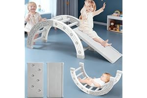 YULEYU Kids Climbing Frame with Slide & Rocker, Toddlers Arch Climber Ladder, Easy-to-clean Montessori Climbing Toys, Indoor Playground Play Gym for Children