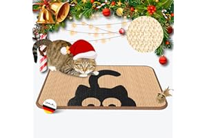 LaifuTu Kratzmatte Katze 60×40CM, Katzen Kratzmatte Mit Mausspielzeug, Widerstandsfähig rutschfest Kratzteppich Katze, Natürliche Sisal Teppich Katzen, Kratzmatte für Schützt Teppiche und Sofas