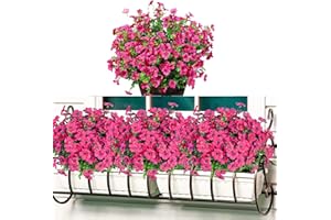 PIWOSGOL Flores Artificiales para Exteriores, 6 Paquetes Flores Artificiales Seda Petunia, Arbustos Artificiales Resistentes a los Rayos UV para Exterior para Jardín Porche Balcón Patio (Rosa)
