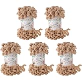 5 x 100 gram Alize Puffy &ouml;rg&uuml; y&uuml;n&uuml;, 500 gram parmak &ouml;rg&uuml;s&uuml; - y&uuml;n s&uuml;per hacimli, halka y&uuml;n&uuml;, iğnesiz &ouml;rg&uuml; (bej 262)