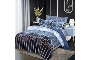 Xiongfeng Mitchell Bettwäsche 200x200 cm 3 Teilig Blau Kariert Marmor Wendebettwäsche Geometrische Modern Microfaser Bettbezug mit Reißverschluss und 2 Kissenbezug 80x80cm