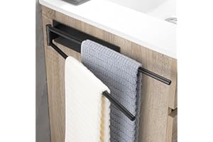 OETAMS Porta Asciugamani Bagno Adesivo Nero Girevole a 180°, Portasciugamani da Parete in Acciaio Inox 304 Porta Asciugamani Senza Foratura